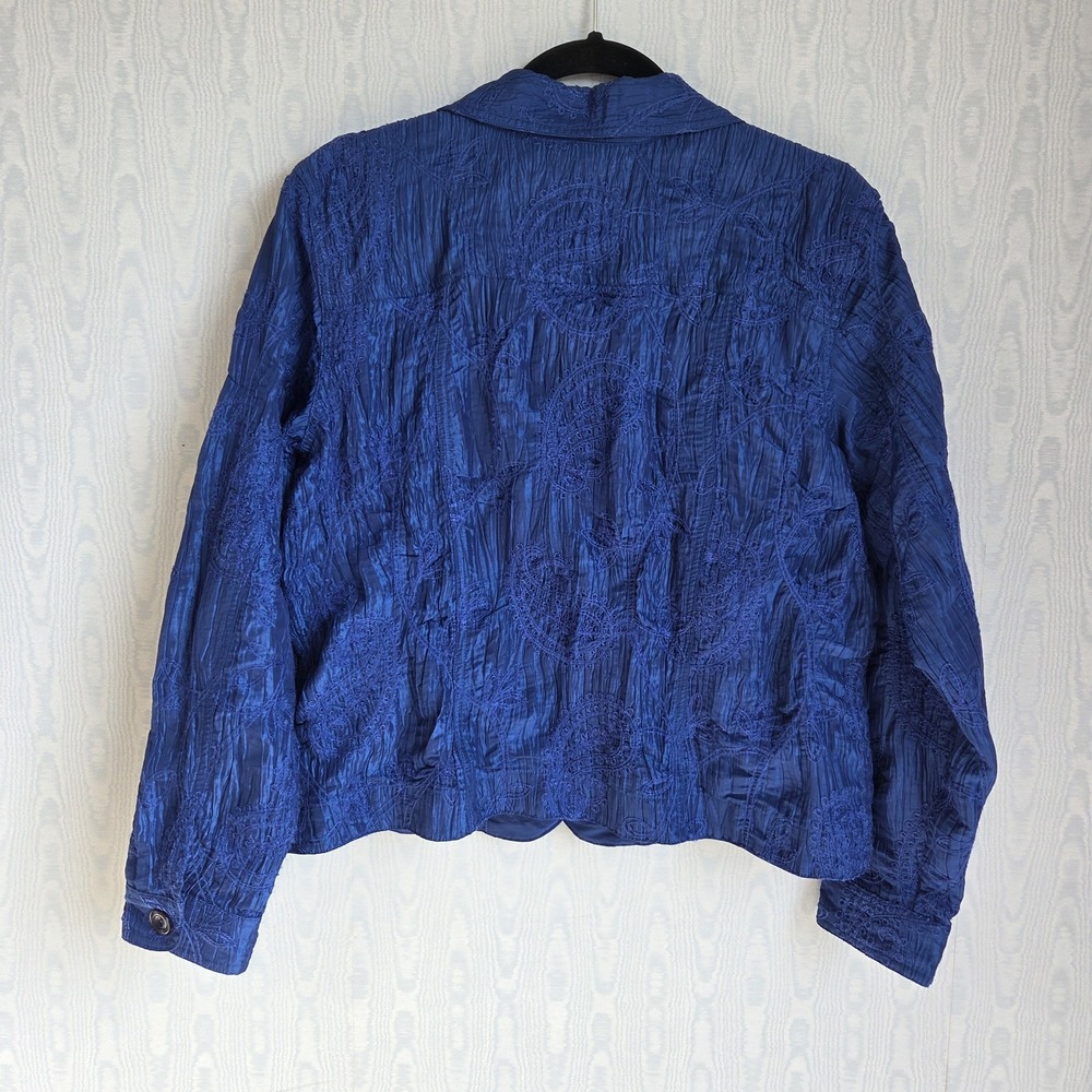Vtg A La Carte Womans L Top Shacket Button Down Blue Boho Paisley‎ Embroidered - Picture 4 of 9